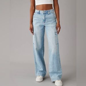 AE Dreamy Drape Stretch Super High-Waisted Cargo Baggy Wide-Leg Jean 8R